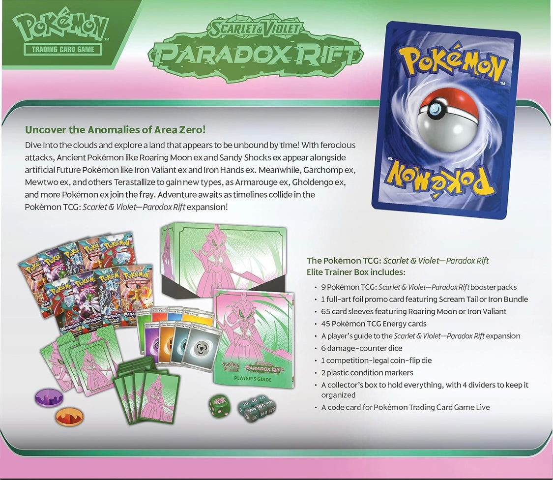 Pokémon TCG: Scarlet & Violet Paradox Rift iron valiant Elite Trainer Box en inglés
