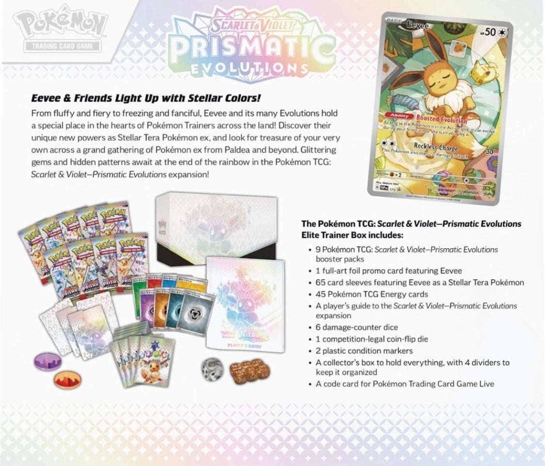 Pokémon TCG: Scarlet & Violet prismatic evolution elite trainer box en inglés