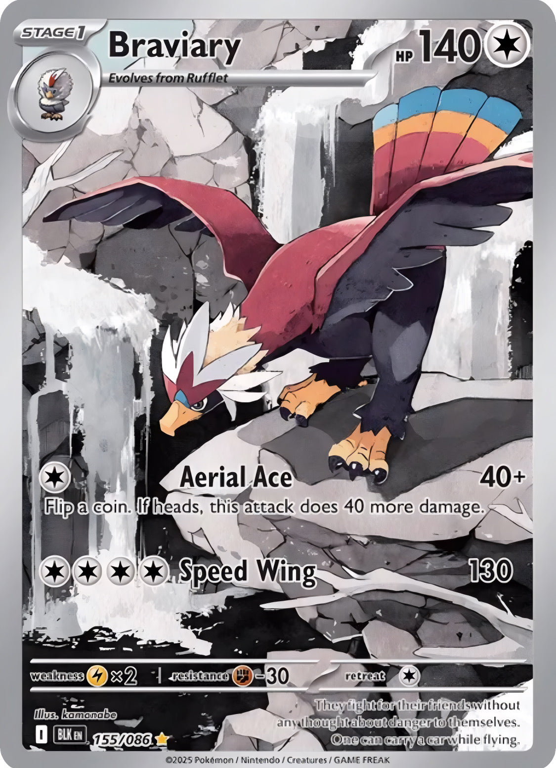 Pokémon TCG: Braviary 155/086 {AR} Black Bolt (ING)
